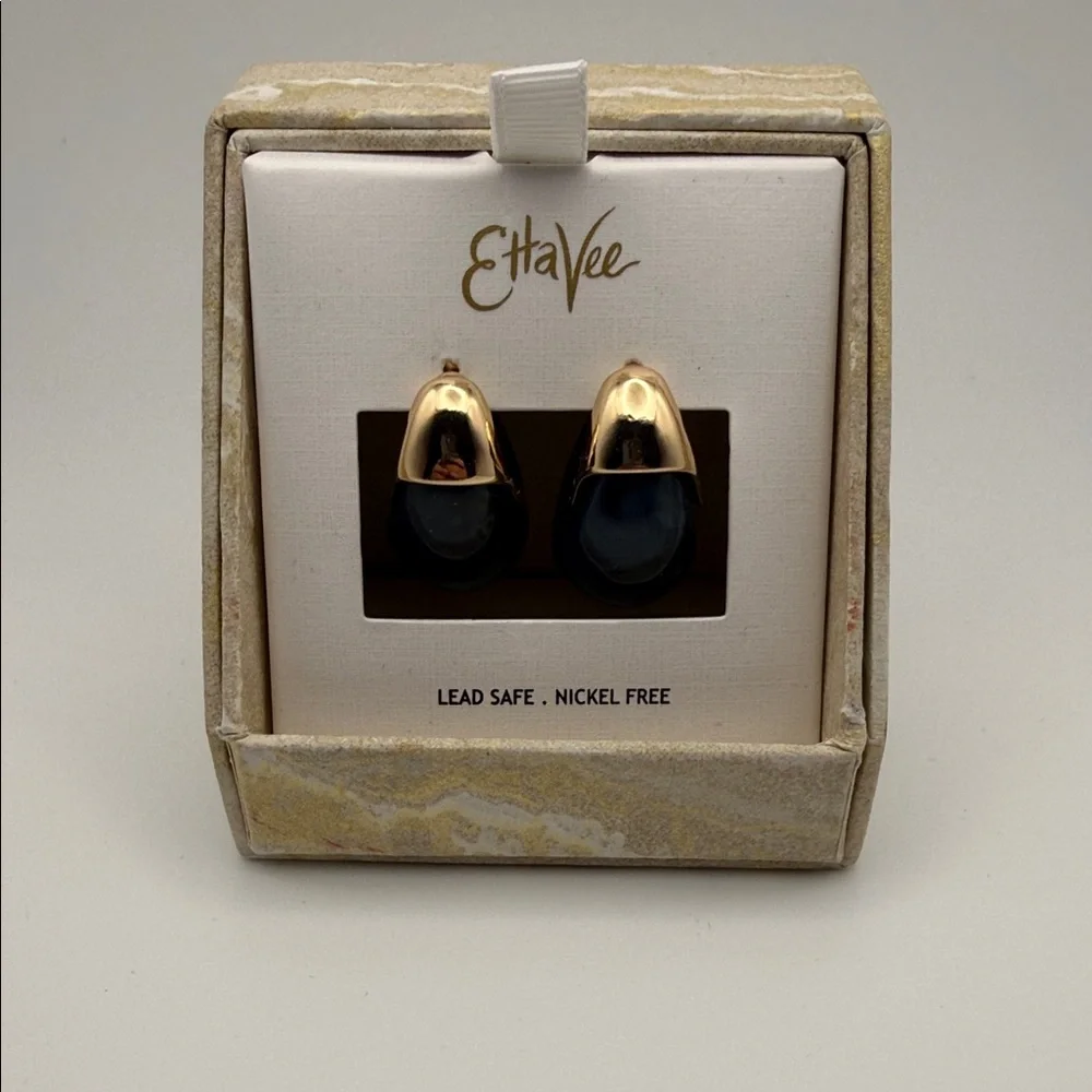 EttaVee Gold-Tone Black Oval Stud Earrings Gift Boxed